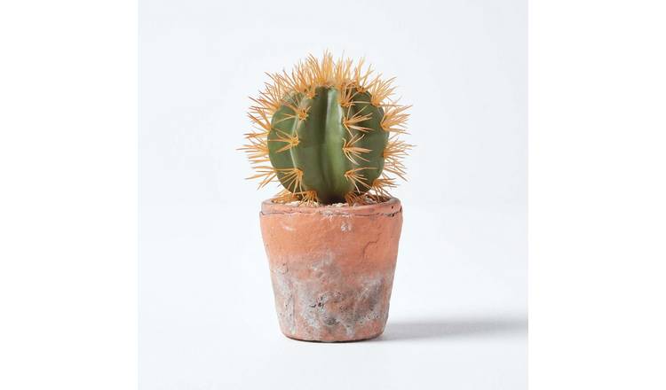 Homescapes Handcrafted Polyfoam Round Cactus Artificial Plant - Orange