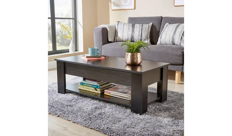 Home Source Orlando Lift Up Coffee Table with Storage Shelf - Black