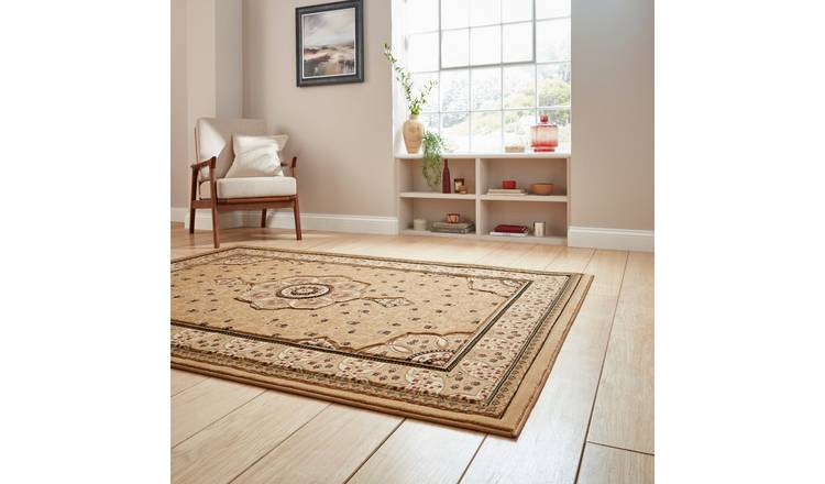 Mega Flooring Beige Traditional Bordered Circle Rug - 150 x 150cm
