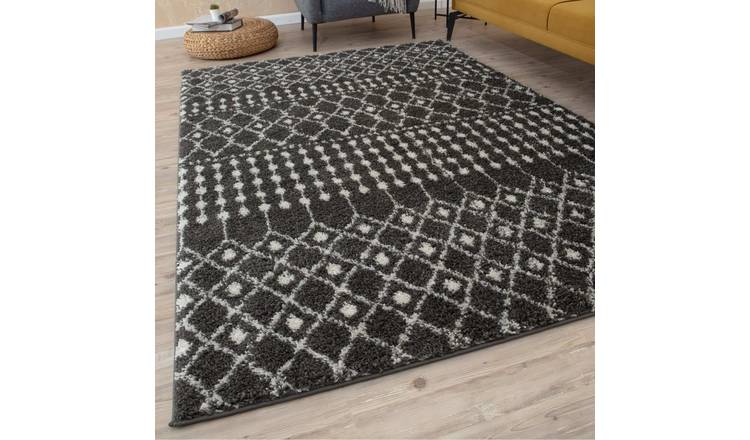 The Rugs Dark Grey Moroccan Shaggy Tribal Rug - 180 x 270cm