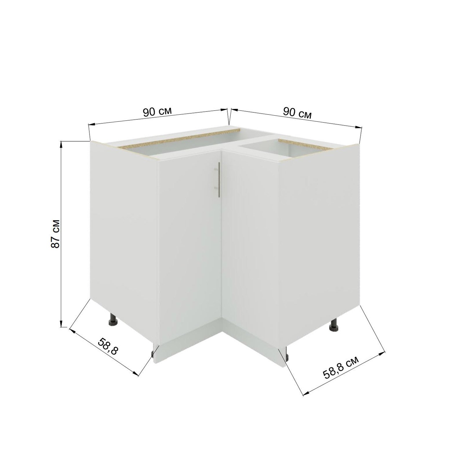 JD Greta 900mm Adjustable Leg Base Corner Cabinet with 2 Doors - White Matt - Image 7