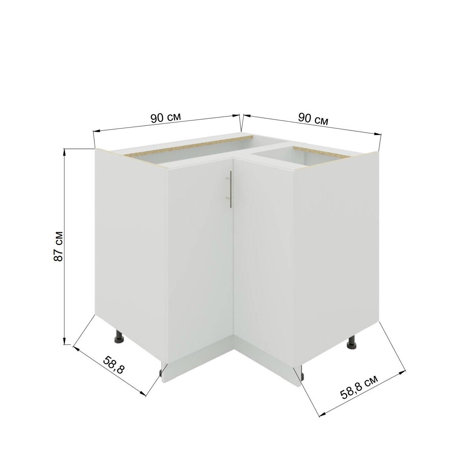 JD Greta 900mm Adjustable Leg Base Corner Cabinet with 2 Doors - White Matt - Image 7