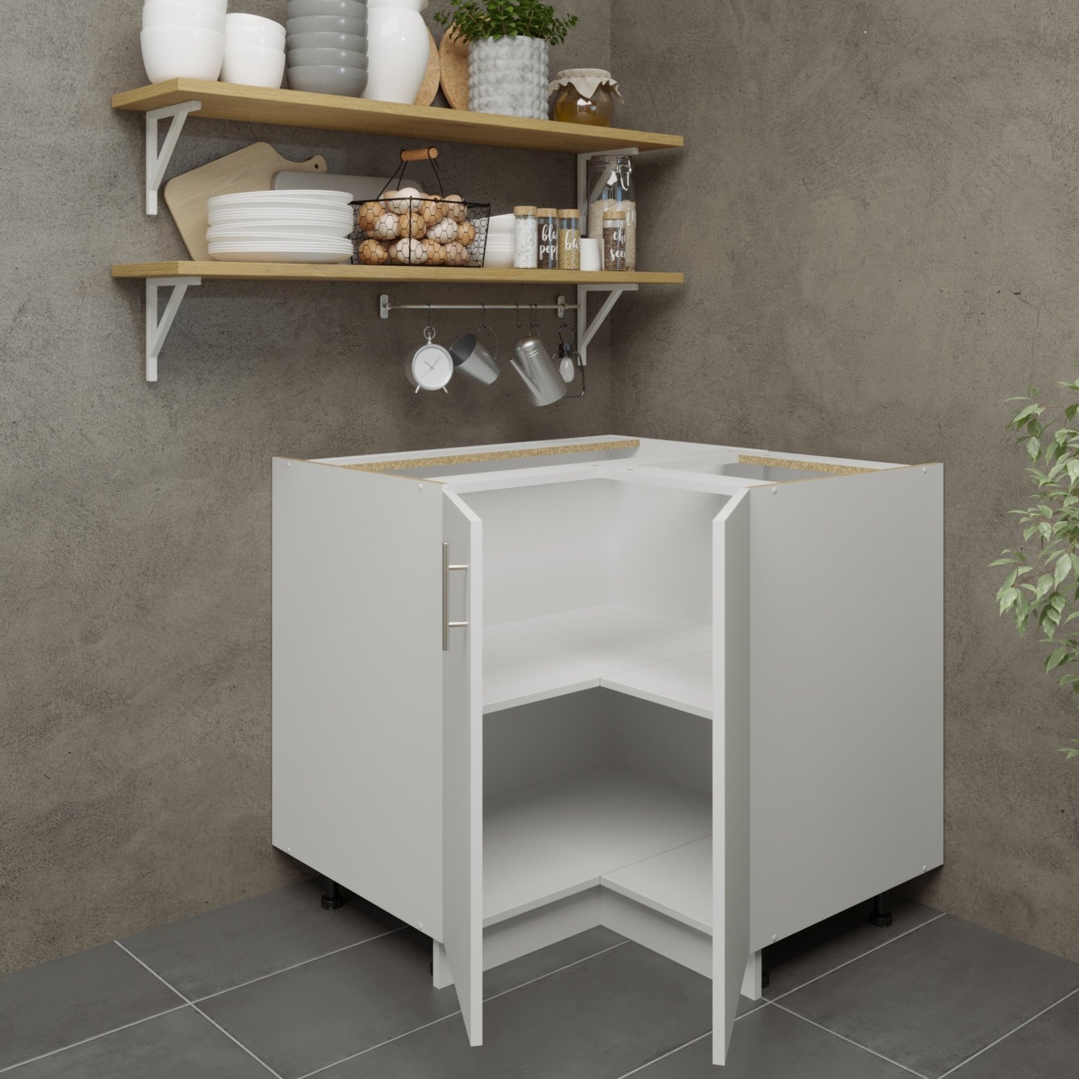 JD Greta 900mm Adjustable Leg Base Corner Cabinet with 2 Doors - White Matt - Image 2