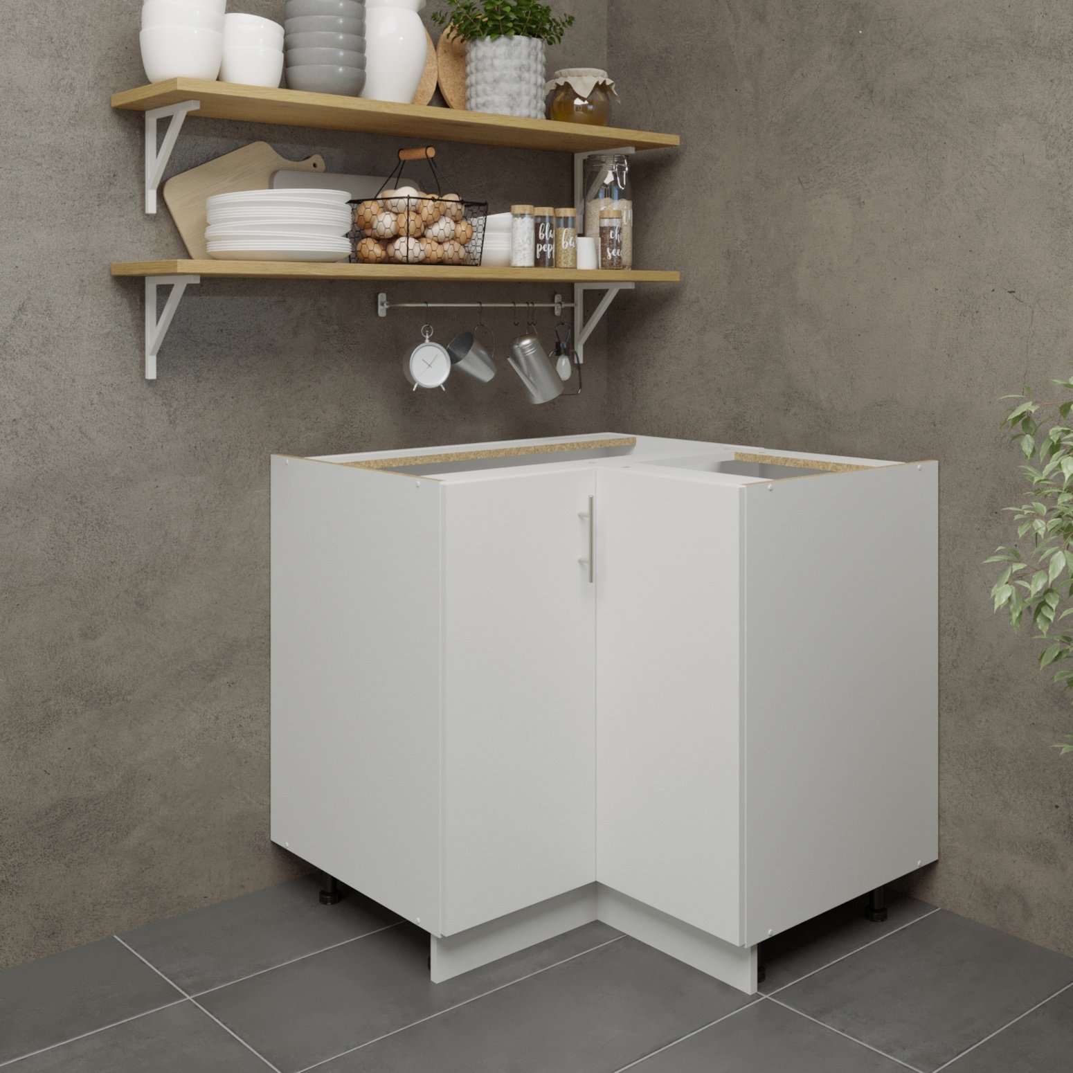 JD Greta 900mm Adjustable Leg Base Corner Cabinet with 2 Doors - White Matt - Image 3