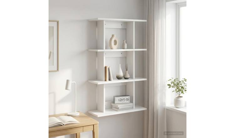 Walplus Engineered Wood Wall Shelf - White - 56 x 20 x 90 cm