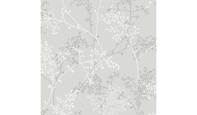 Grandeco Taranto Delicate Sprig Blown Vinyl Wallpaper - Grey