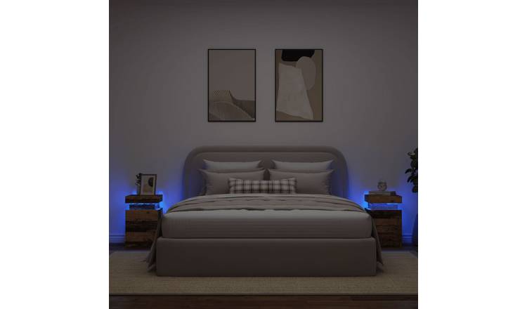 Walplus Pack of 2 LED Bedside Cabinet - Dark Wood - 35 x 39 x 55 cm