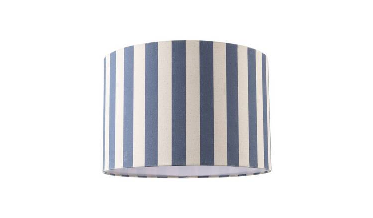 Happy Homewares Amparo Blue and Oatmeal Linen Striped Drum Lampshade - 30cm