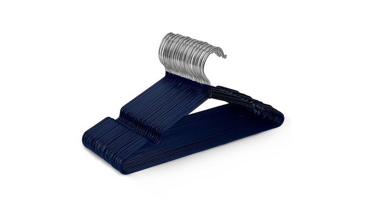 Keplin Navy Non-Slip Rubber Coated Metal Clothes Hangers - Pack of 20