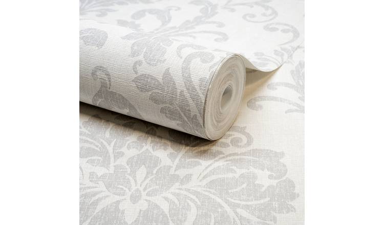 Grandeco Margritte Distressed Damask Textured Wallpaper - Beige Grey