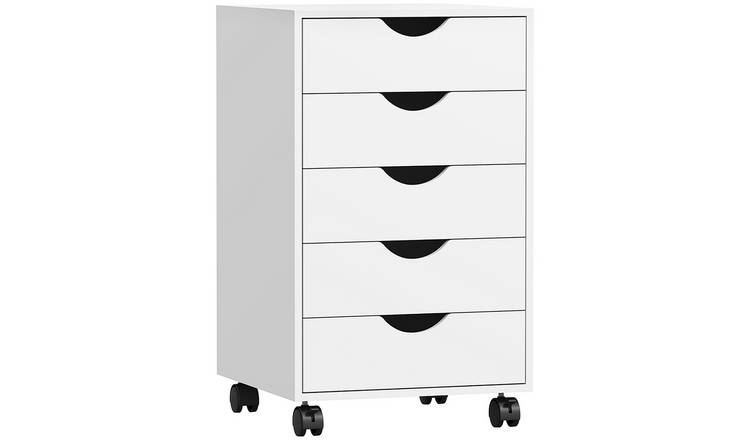 HOMCOM Filing Cabinet with Wheels and 5 Drawers - White