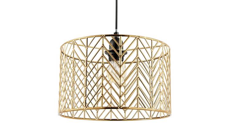 Happy Homewares Gold Art Deco Zig Zag in Polished Gold Pendant Shade - 28cm