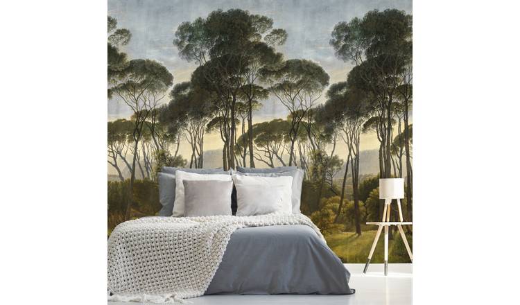 Grandeco Ancient  Trees 3 lane Repeatable Textured Wallpaper Mural  - Green