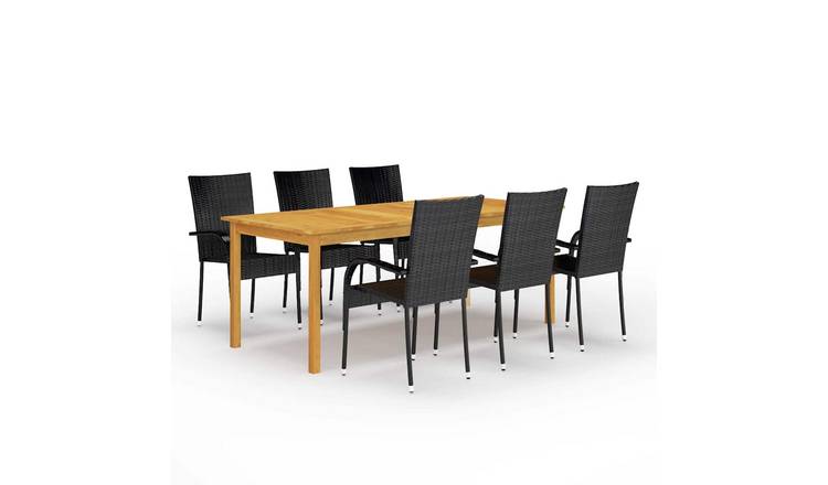 Walplus 7 Piece Solid Acacia Wood Garden Dining Set - Black - 200 x 100 x 74 cm