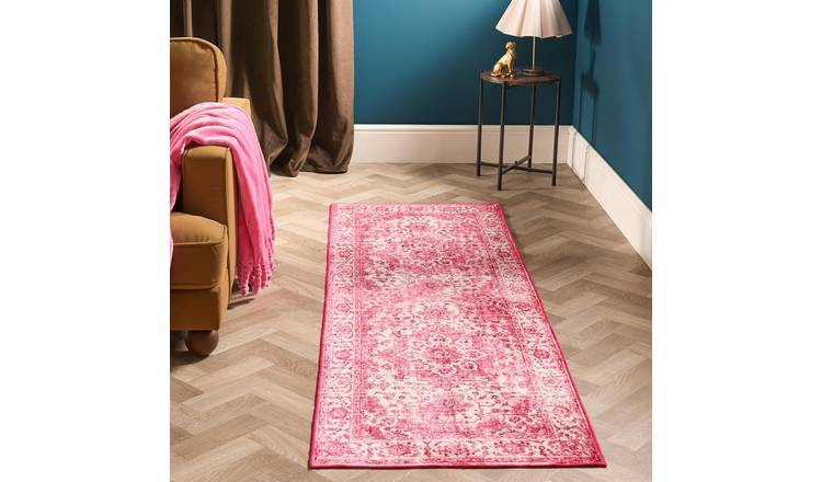 OHS Vintage Printed Washable Runner - 60 x 150cm - Pink