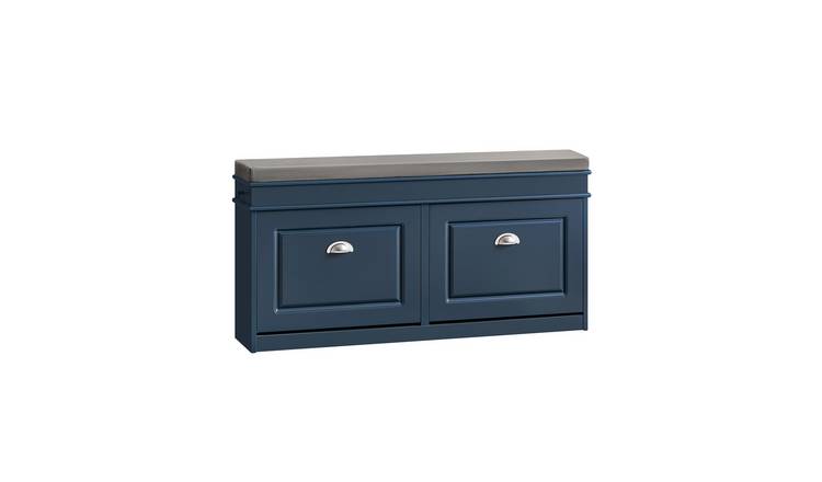 SoBuy 2 Flip Drawer Slim Shoe Storage Bench - Dark Blue