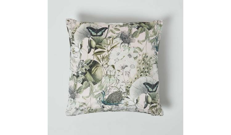 Homescapes Pink Butterfly Garden Floral Velvet Filled Cushion - 46 x 46 cm