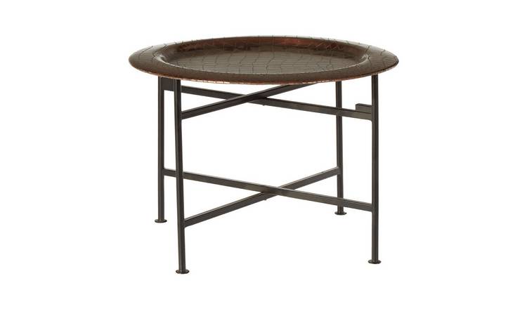 Orsina Crocodile Texture Metal Side Table – Black and Gold