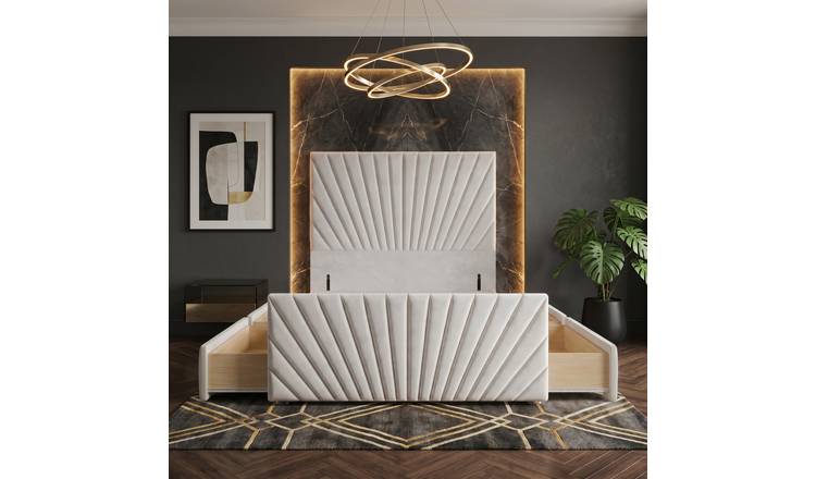 Somnior Velvet Small Double 4 Draw Divan Bed with Footboard & Headboard - White