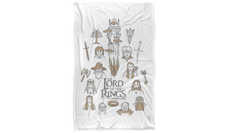 Lord Of The Rings Doodle Supersoft White Blanket - 147cm x 91cm