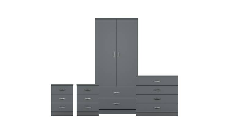 Vida Designs Riano Bedroom Set (Bedsides, 4 Drawer Chest, 2x2 Wardrobe) - Grey