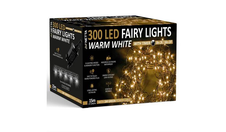 NETTA 300 LED 15m Christmas Fairy String Lights with Timer - Warm White