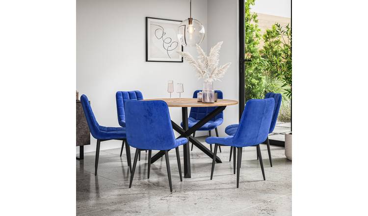 Furniture Online Malvern Nova Oak Table Dining Table & 6 Blue Chairs