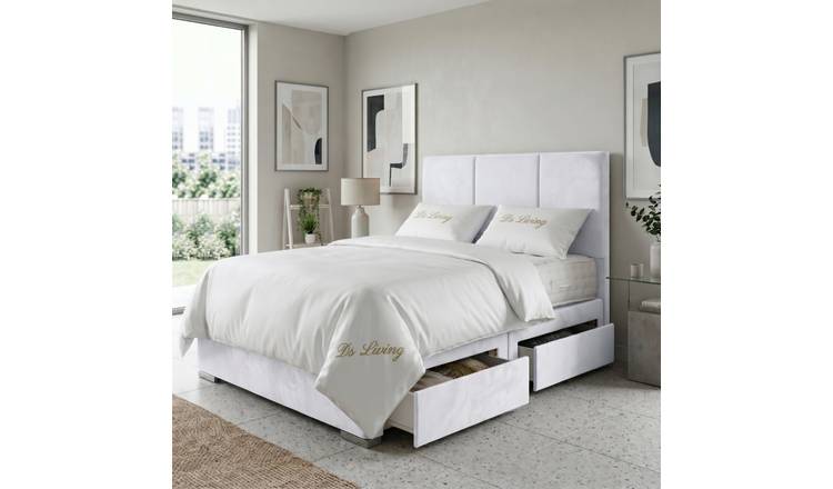 DS Living Whitehall King Size 2 Drawer Upholstered Divan Bed Frame - White