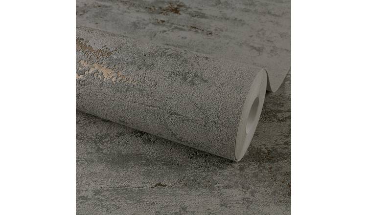 Grandeco Rocca Textured Concrete Striped Wallpaper - Charcoal Grey Copper