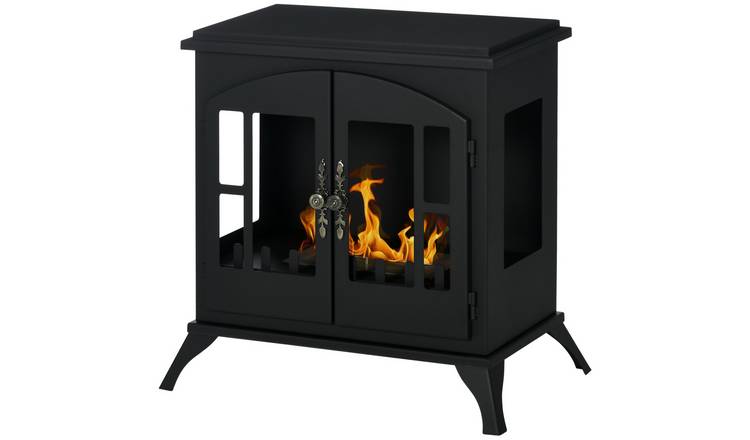 HOMCOM Stainless Steel Freestanding Electric Fireplace - Black