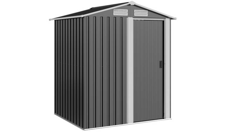 Outsunny Metal Garden Shed with Sliding Door Patio - Dark Grey