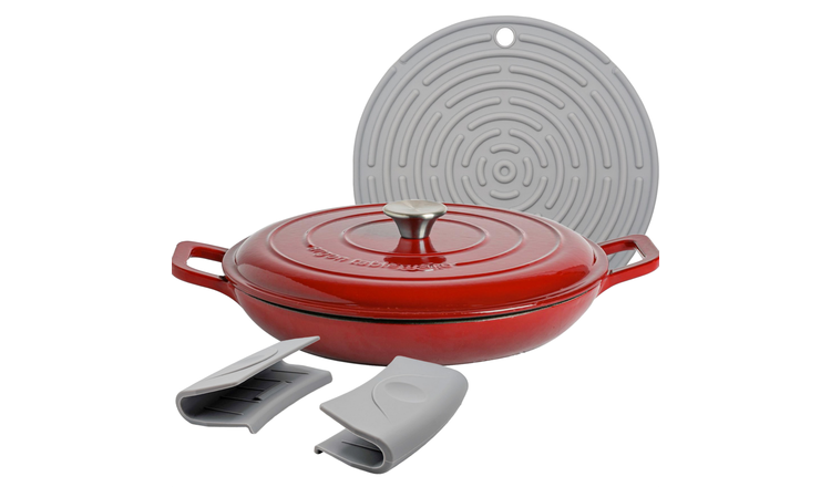 Argon Tableware Shallow Cast Iron Casserole Dish - Red Ombre