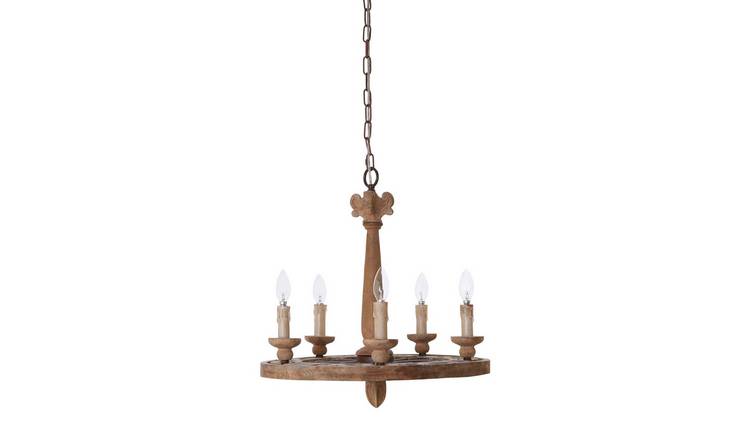 Orsina Paxton 5 Arm Oak Wood Chandelier - Brown