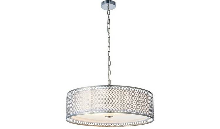 Loops Direct Steel Fabric Glass Pendant Light - Satin Nickel