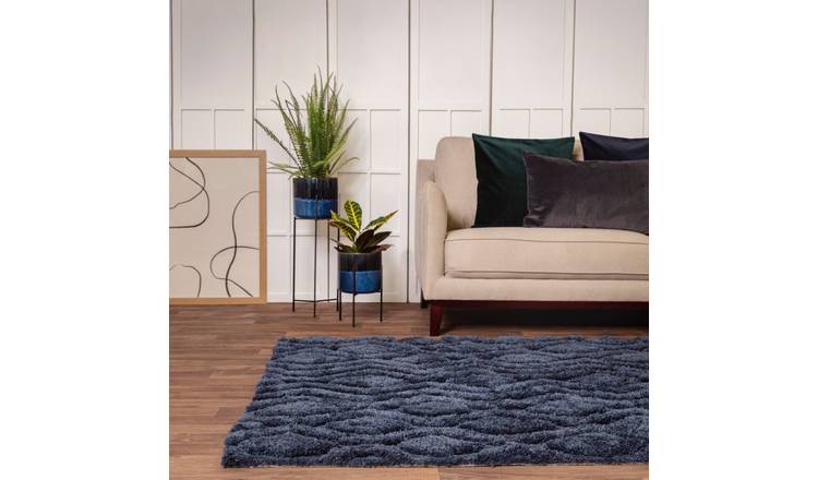 Mega Flooring Blue Shaggy Geometric Rug - 120 x 170cm