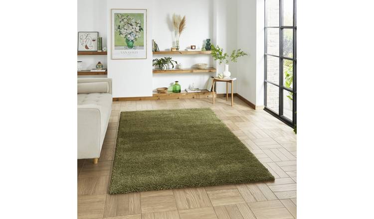 Mega Flooring Green Shaggy Plain Rug - 80 x 150cm