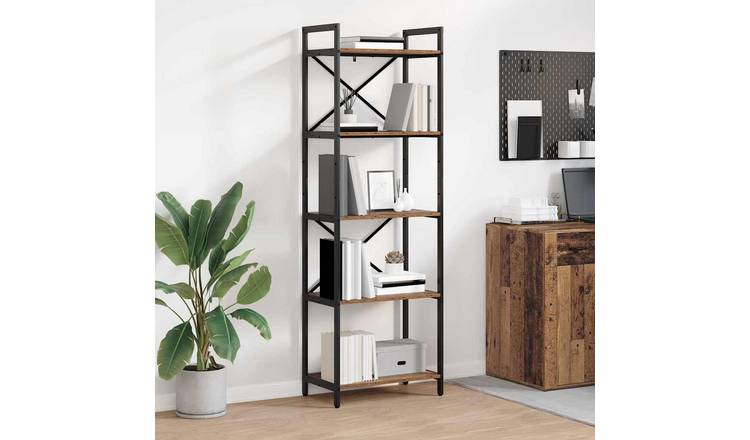 Walplus 5 Tier Steel Bookshelf - Dark Wood - 56 x 34 x 171 cm