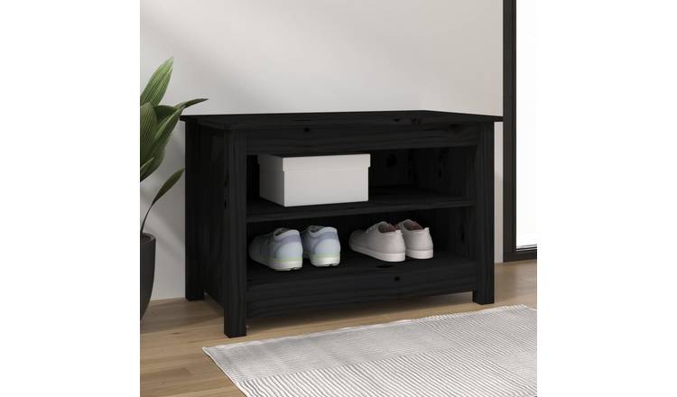 Walplus Solid Wood Shoe Bench - Black - 70 x 38 x 45.5 cm