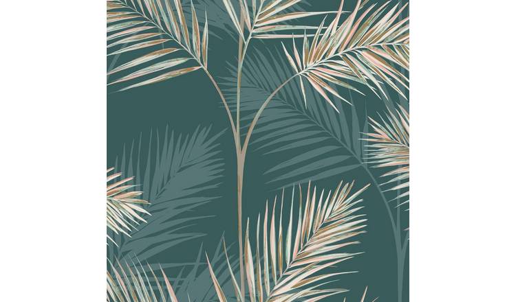 Fine Decor South Beach Palm Leaf Wallpaper - Emerald Green