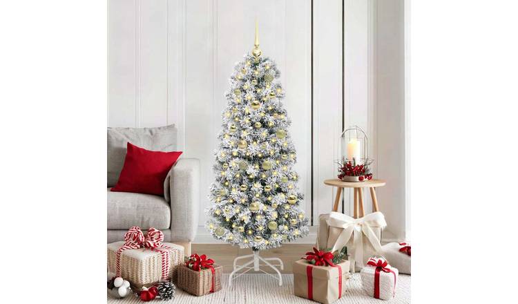 Walplus PVC Hinged Yellow Ornaments Artificial Christmas Tree - Green - 150 cm