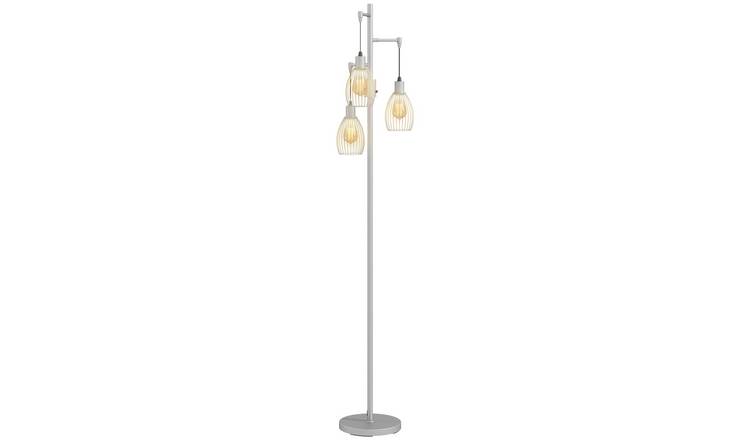 HOMCOM 3 Light LED Floor Lamp with Steel Wire Cage Lampshades - Silver Tone