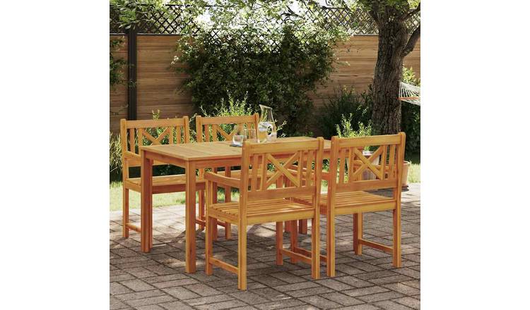 Walplus 5 Piece Solid Wood Garden Dining Set - Brown - 140 x 80 x 74 cm