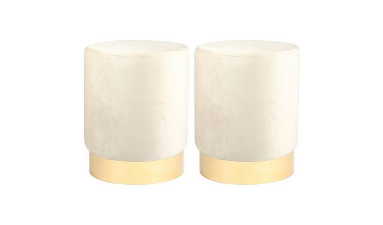 Harbour Housewares Round Velvet Footstools - H36 x D29cm - Cream - Pack of 2