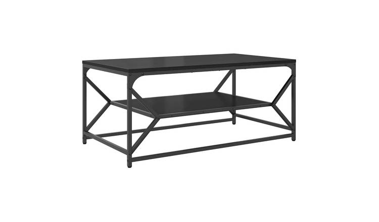 Walplus Engineered Wood and Steel Coffee Table - Black Oak - 90 x 50 x 40 cm