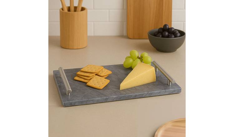 Orsina Marmore Marble Serving Board with Handles - Black