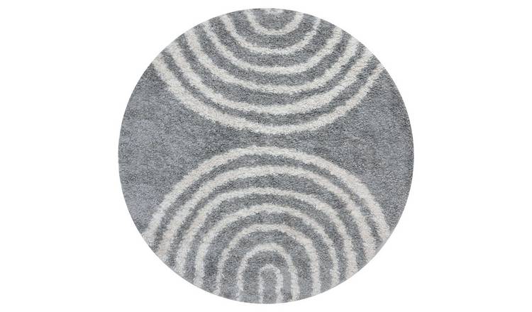 The Rugs Grey Moodi Rainbow Round Shaggy Rug - 120cm