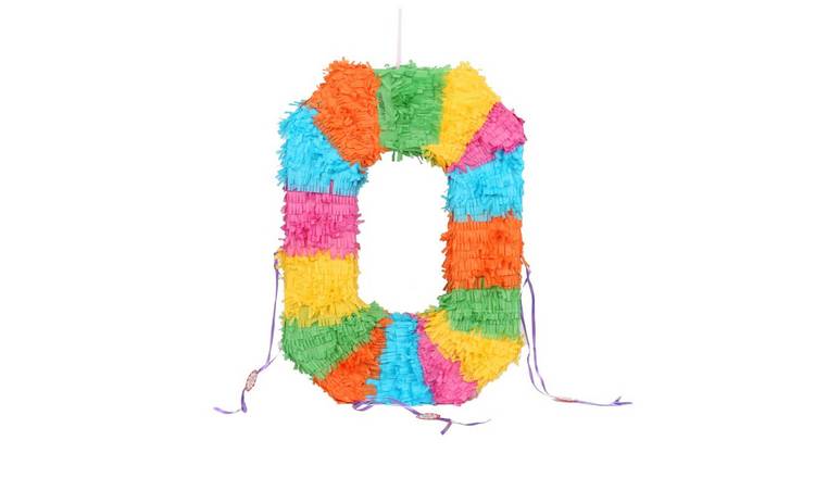 Pinatas Number 0 Cardboard Pinata, Stick and Blindfold Set - Multi