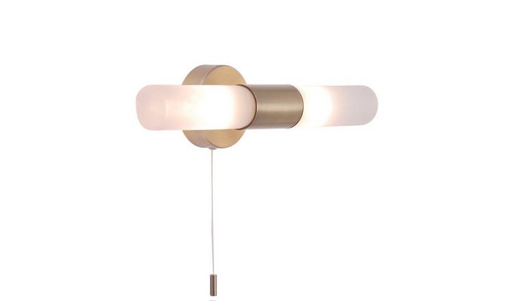 Happy Homewares Brass IP44 Rated with Tubular Glass Bathroom Wall Light - 32cm