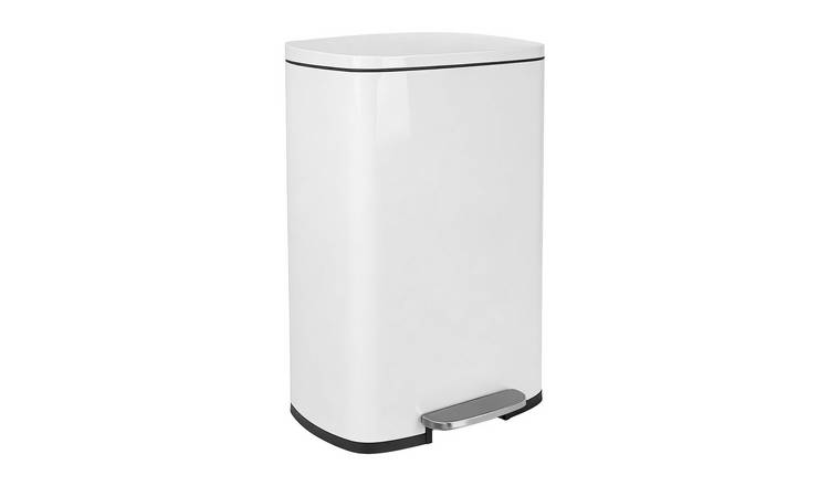 Harbour Housewares Square Stainless Steel Kitchen Pedal Bin - 50L - White