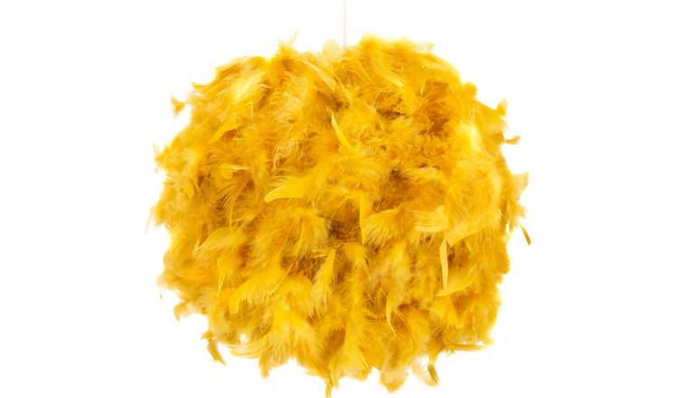 Happy Homewares Mustard Genuine Feather Decorated Pendant Shade - 40cm